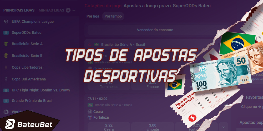 A Bateubet oferece todos os tipos e variedades mais populares de apostas esportivas do Brasil.